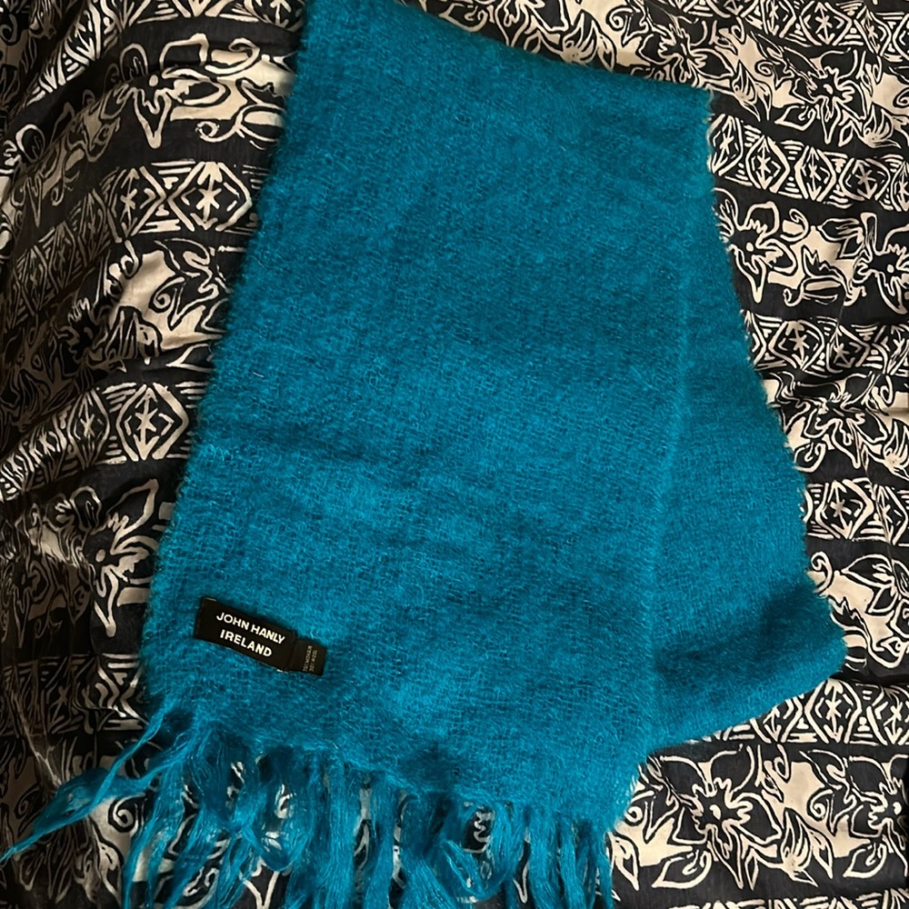 John Hanly 70% Mohair 30% Irish Wool Long Scarf blue